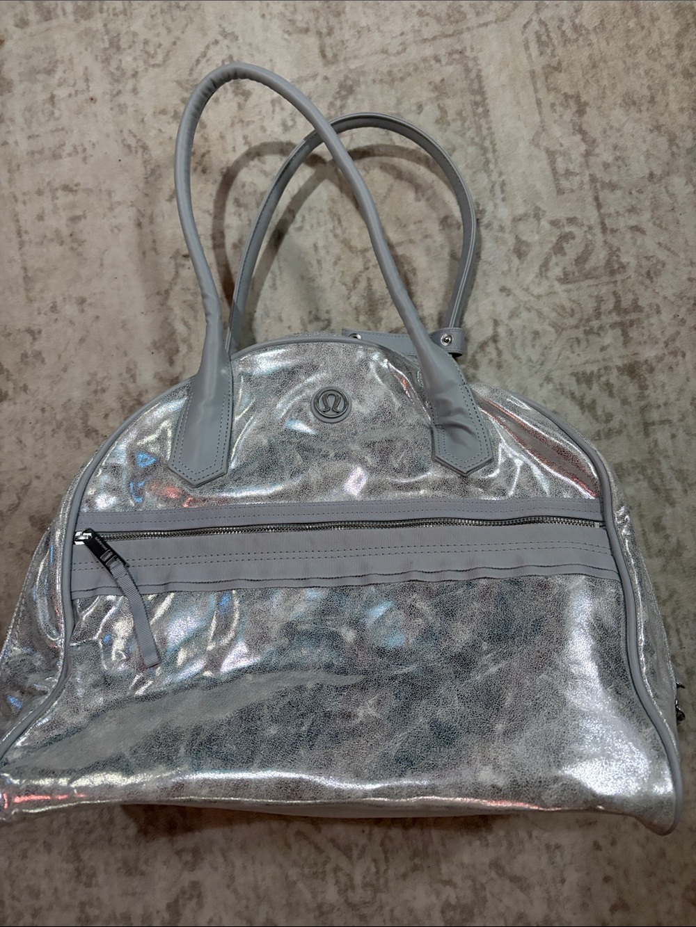 lululemon athletica Silver Metallic Tote with Front Zip